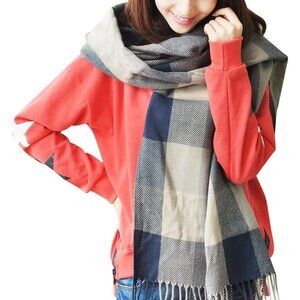 Women's blue Grey Lattice Scarf Fashion Long Plaid Shawls Wraps Big Grid Winter